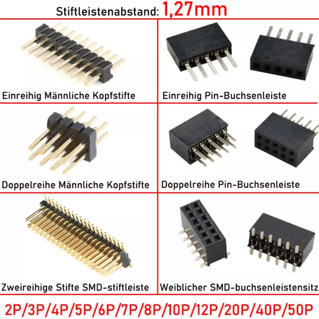 1,27mm Abstand 2P-50P Einreihig / Doppelreihig Männlicher / Weiblich Header Pin