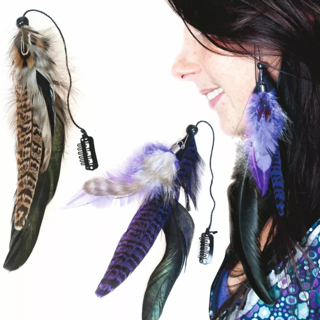 Feather Hair Pieces Pair Clip In Extensions Fashion Feathers 16cm Pack of 2