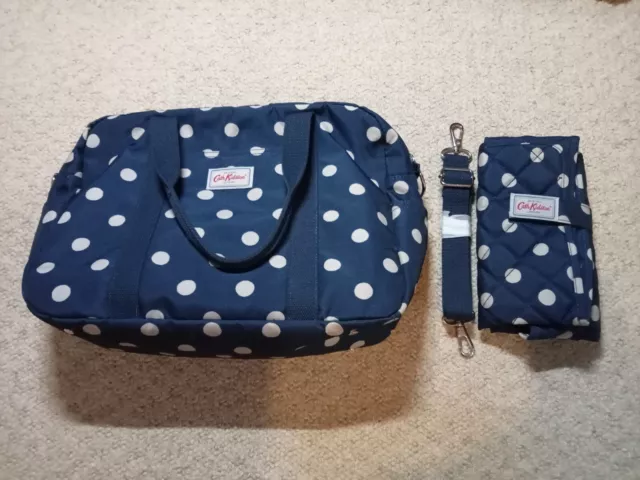 Cath Kidston Baby Nappy Changing Bag With Mat Navy Spotty Polka Dot Oilcloth