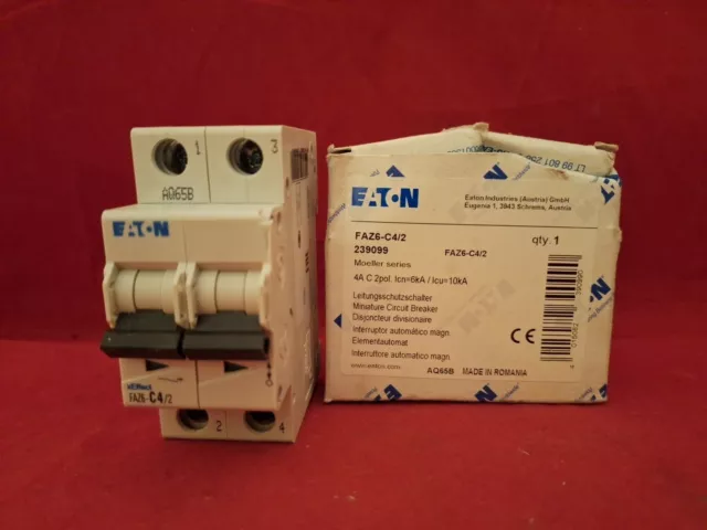 Eaton Faz6-C4/2 4A 4Amp C Type C4 Double Pole Dp 2P Mcb Fuse Switch New