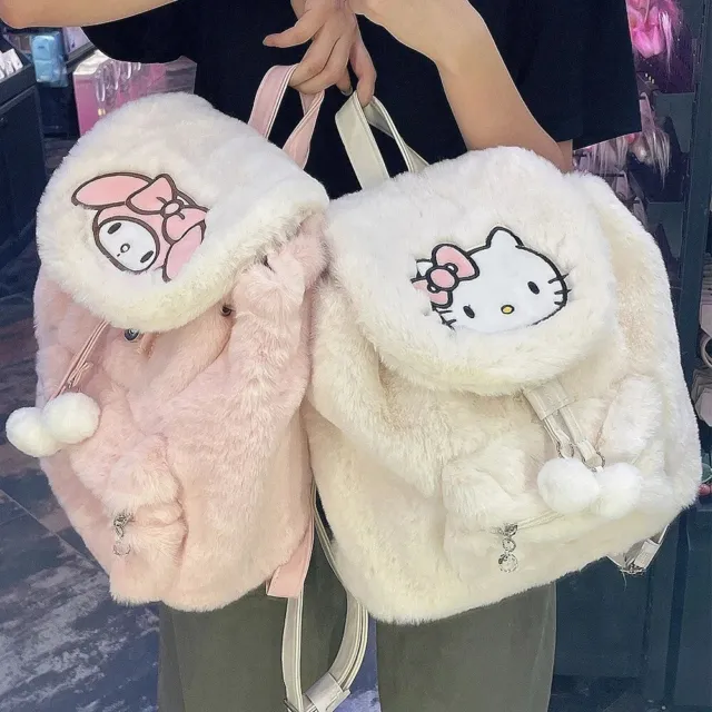 Sanrio Plush Bag Kawaii Furry Shoulder Bag, Backpack, Hello Kitty