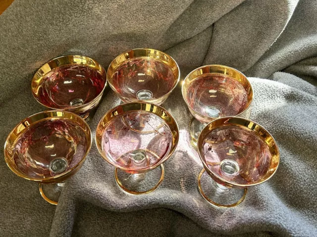 Italian Art Glass Sc Line 24K Gold Decorated Wine Goblets
