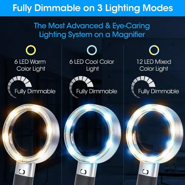 Magnifying Glass 10X 12 LED Light Handheld Antiglare Reading Magnifier FreeStand 3
