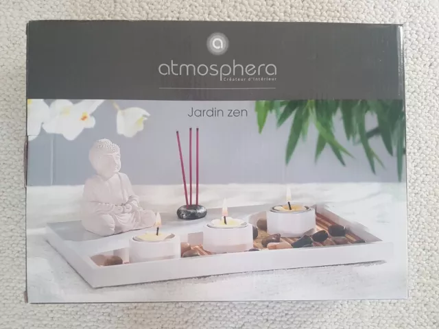 Atmosphera, Jardin Zen Garten, Neu, Weiß, Kerzen, Tablett, Buddha