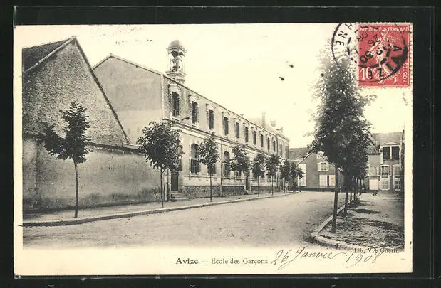 CPA Avize, Ecole des Garçons, vue partielle avec Jungenschule 1908