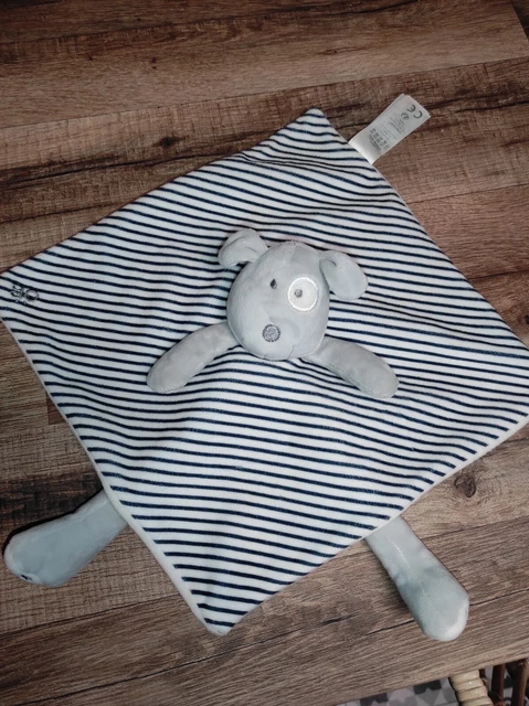 Doudou Chien Cocard Rayé Gris Banc Bleu Obaïbi Okaïdi