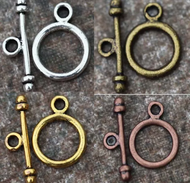 30 Sets Tibetan Silver Round Toggle Clasp Jewelry Making Findings For Diy /MY