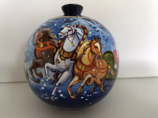 WOODEN BALL WITH HORSES   Christmas Ornament