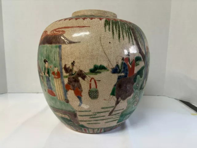 ANTIQUE Chinese Crackle Glaze Ginger Jar- Nanking without Lid