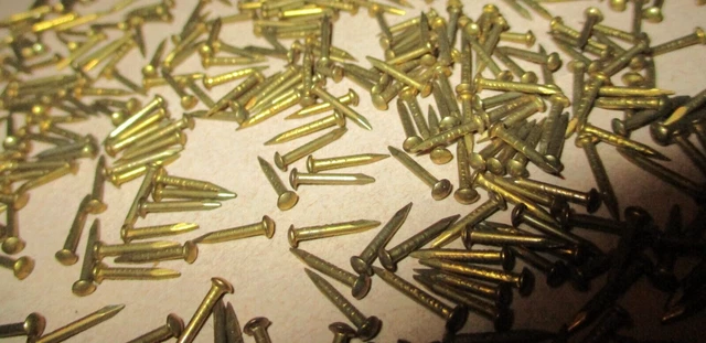 125  Vintage 3/8" X #18, Solid Brass Brad Nails, Round Dome Head Escutcheon Pins