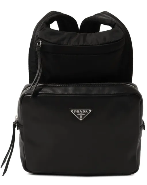 Prada Black Leather/Nylon Backpack Mens.  Style 2Vz093 2Dxv F0002. New & Authent