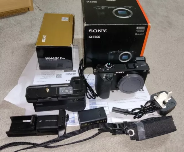 Sony Alpha A6500 excellent condition, boxed with Meike grip