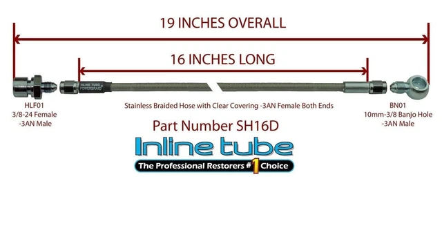 1979-08 Gm Stainless Braided Hose 10Mm Banjo To 3/16 Brake Line Fitting 19 Long