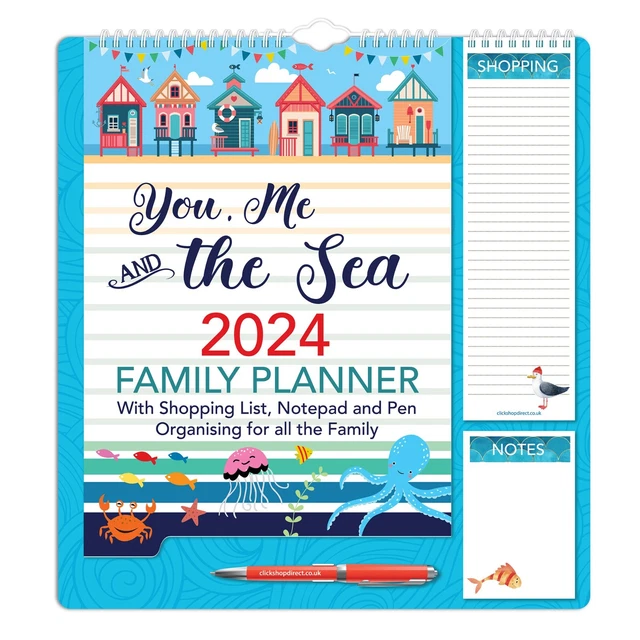 2024 FAMILY ORGANISER Calendar Planner with Memo Pad, Pen & Shopping