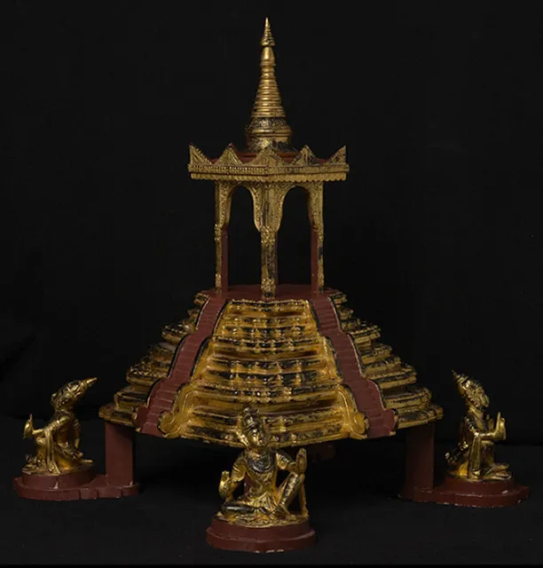 Late 20th Century, Antique Burmese Wooden Throne with Gilded Gold and Angels 4