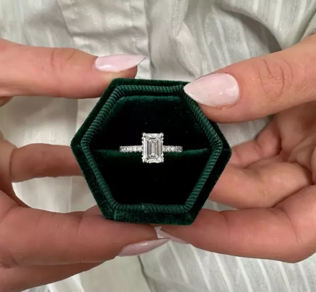 IGI Certified Diamond Emerald Women Ring F VS2 3.2 Ct Lab created 14K White Gold