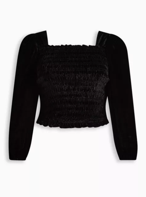 TORRID VELVET SMOCKED Blouson Sleeve Crop Top Black 2 2X 18 20 #G31473  $135.58 - PicClick AU