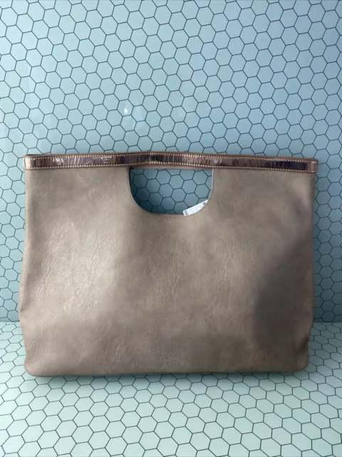 Neiman Marcus Womens Faux Leather Square Tote Beige
