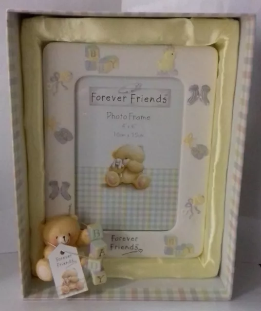 NEU FOREVER FRIENDS Baby Bilderrahmen Porzellan Teddy Andenken Taufgeschenk 3