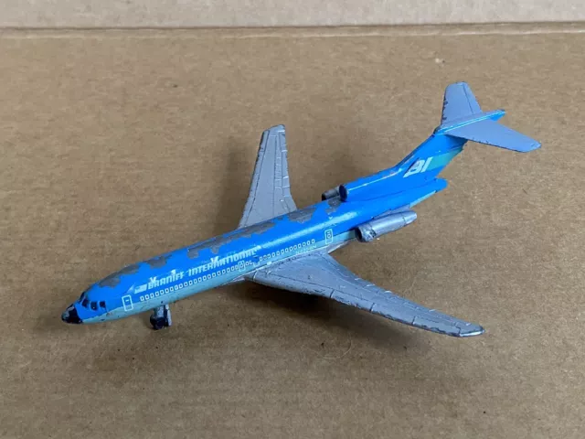 Lintoy Boeing 727 Braniff International Jet,  5.2" Long, Die Cast, Rare, Blue..