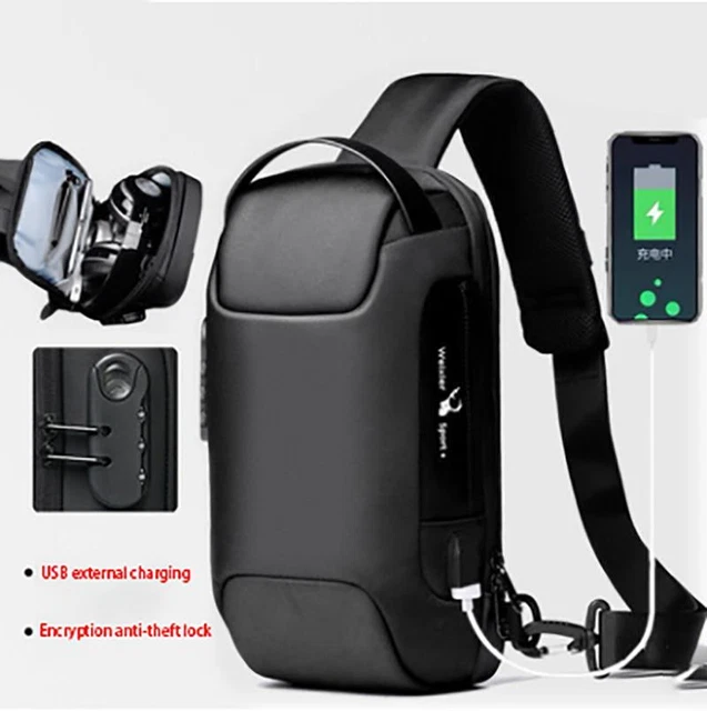 Men's Sling Backpack Waterproof Anti-theft Shoulder Crossbody Chest Bag USB Port