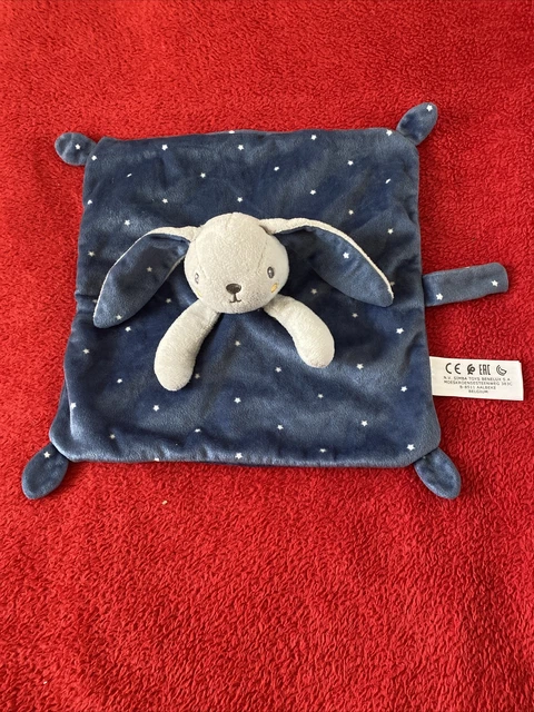 🇫🇷 Doudou Plat Lapin Bleu Marine Blanc Étoiles Tétine KIABI SIMBA TOYS NEUF