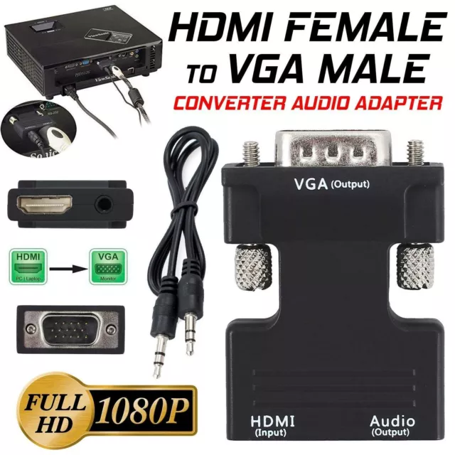 1080P HDMI Female to VGA Male Adapter with Audio Output Cable Converter Cord UK