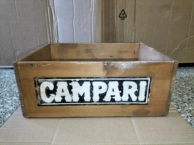 Vecchia Cassa Cassetta in Legno Vintage Pubblicitaria Aperitivo Campari Milano