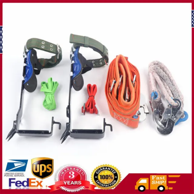 Adjust Tree/Pole Climbing Spike Set 2 Gear Safety Belt Rope Lanyard w/ Carabiner