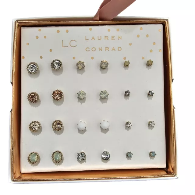 Lc Lauren Conrad Gold Tone Multi Color Stud Earrings Gift Box Nwt