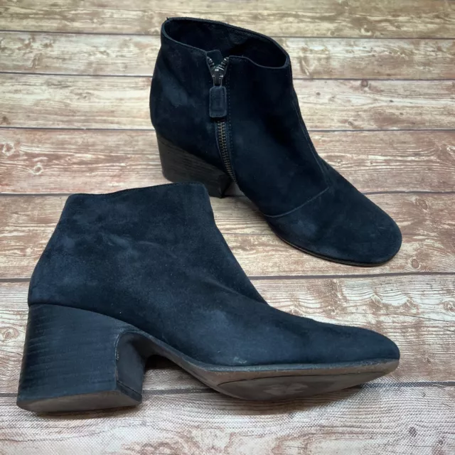 Eileen Fisher Womens Suede Block Heel Zip Up Ankle Boots Black Size 9