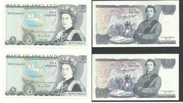 Banknotes: Series D £5 Royal Portrait design, GM Gill – Consecutive (2)