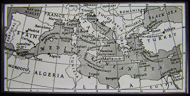Glass Magic Lantern Slide MAP OF THE MEDITERRANEAN C1910 DRAWING EUROPE