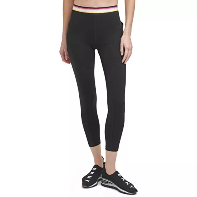 MSRP $60 DKNY Sport Women's Multi-Stripe Elastic Leggings Black Size Medium