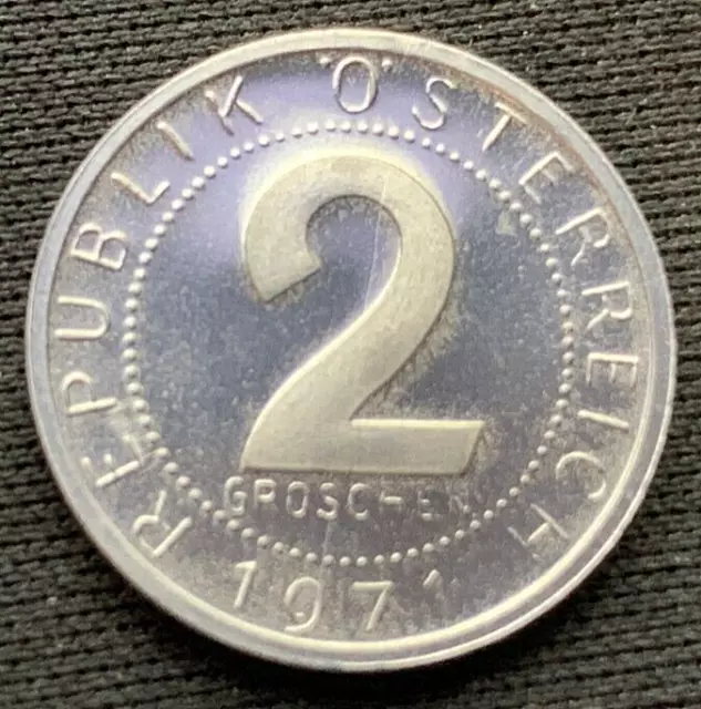 1971 Austria 2 Groschen Coin PROOF  ( Mintage 145K )  Rare World Coin     #N103 2