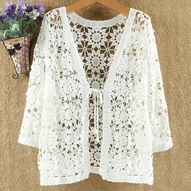 Lady Crochet Cardigan Top Lace Shrug Jacket Hollow Out Shawl Cape Casual Loose