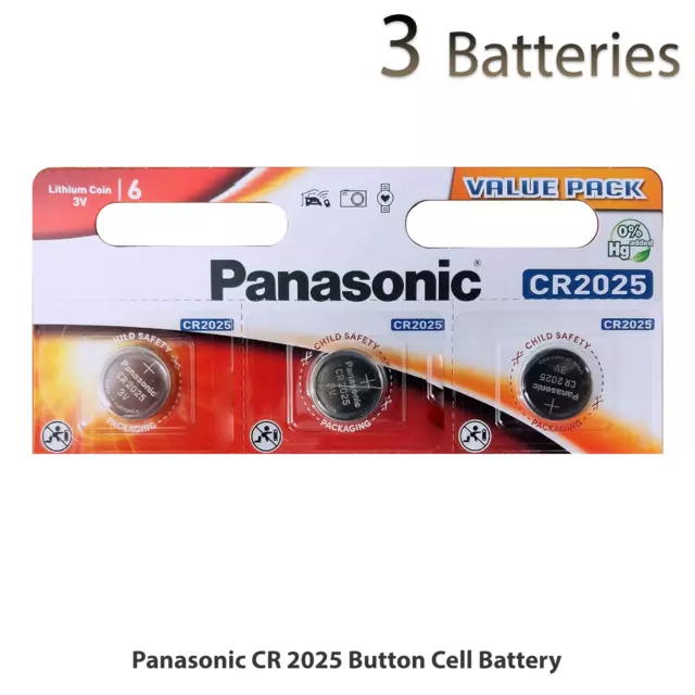 3 Panasonic CR2025 3V Lithium Coin Cell Battery 2025 For Watches Fob Keys Alarm