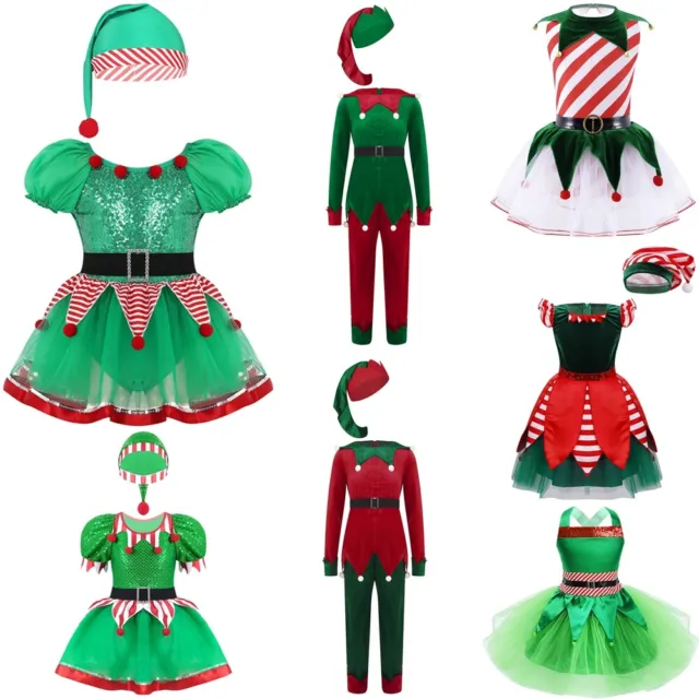 Costume D'elfe avec Bonnet et Tutu Robe Déguisement de Noël Enfants Elfe Filles