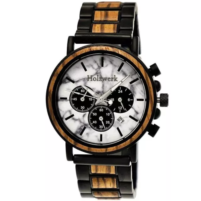 Holzwerk BEILSTEIN Herren Edelstahl & Holz Uhr Chronograph, schwarz, weiß, beige