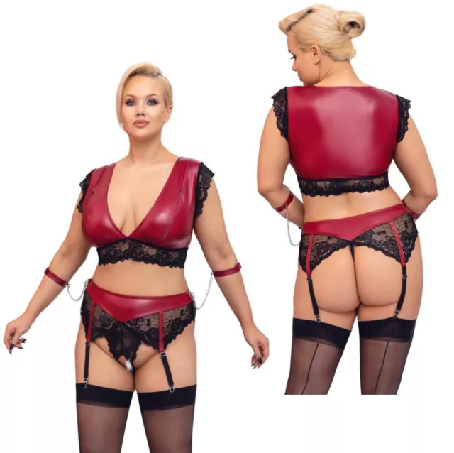 Completo intimo donna bondage con pizzo e reggicalze sexy reggiseno tanga aperto