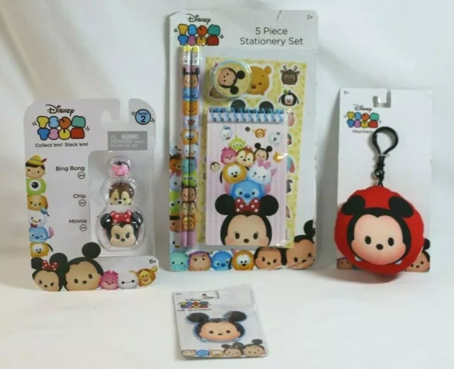 Disney Tsum Tsum Lot Minnie CHIP Bing Bong Stackables, Mickey Mouse Patch, Desk-