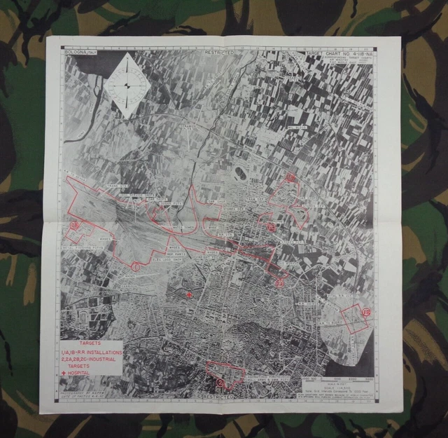 WW2 INTELLIGENCE BOMBING TARGET MAP of "BOLOGNA" (ITALY) USAAF