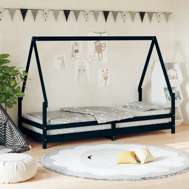 VIDAXL KIDS BED Frame Black 90x200 cm Solid Wood Pine £141.10 PicClick UK