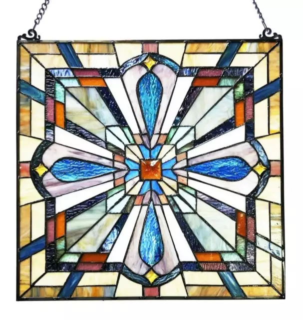 25" Crossroads Multi Archie Mission Tiffany Style Stained Glass Window Panel