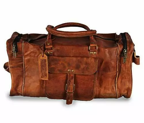 Soft Vintage Leather Travel Duffel Weekend Overnight Bag Air Cabin Luggage Brown