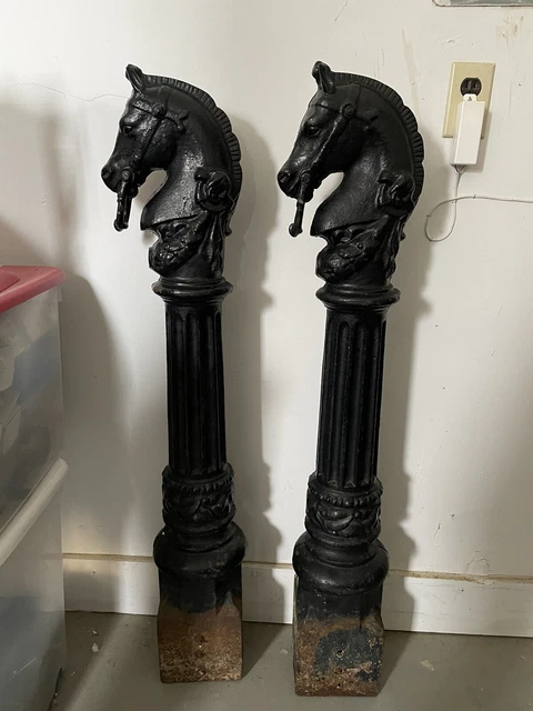 Authentic Vintage Cast Iron Horse Head Hitching Posts