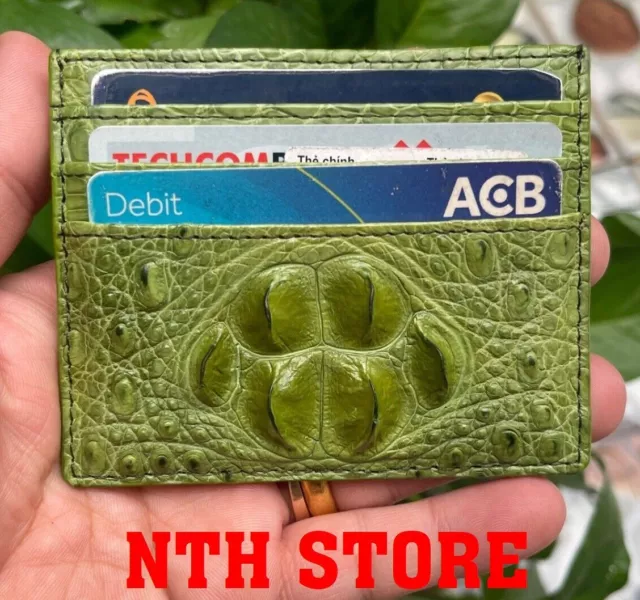 Crocodile Leather Credit Card Holder DOUBLE SIDE Genuine Alligator GREEN color