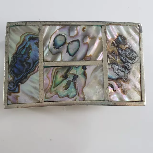 Vintage Woman's Belt Buckle Alpaca Mexico Abalone Shell Inlay