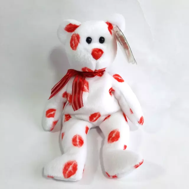 TY Beanie Baby SMOOCH the White Bear Red Lips Lipstick Kisses 2000 Retired MTs
