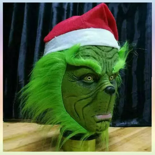 The Green Full Head Latex Mask Wig And Xmas Hat Monster Costume Holloween 2021